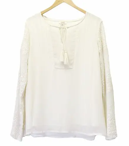 Sundance Cream Boho Embroidered Ivory Lace Long Sleeve Flowy Blouse Size Medium
