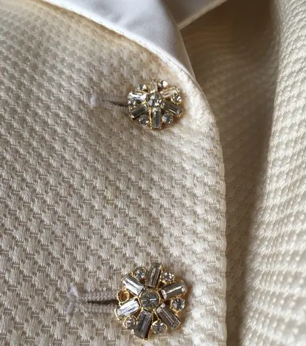 Vintage Wool & Silk Textured Ivory Blazer Suit Size 4