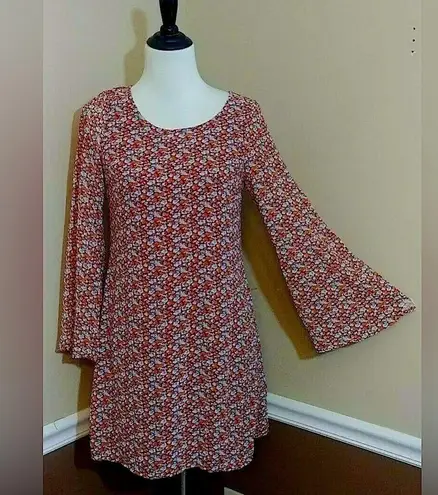 Doe & Rae Long Bell Sleeve Boho Burgundy Floral Flowy A-Line Modcloth Dress by