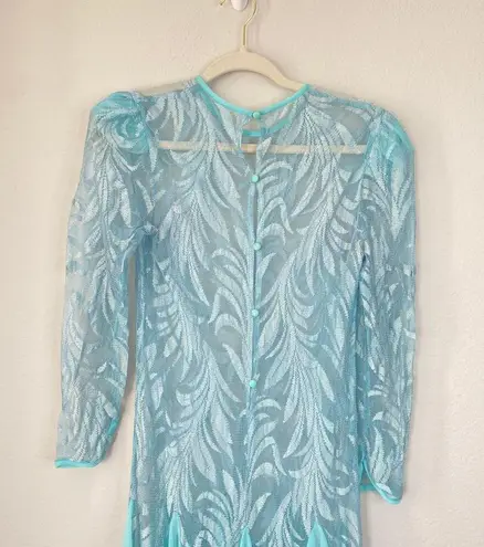 Vintage Robin's Egg Blue Evening Dress Overlay Sheer Mesh Flowy Ethereal Size 6