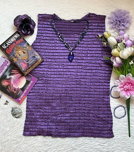 Vintage purple satin textured ruffled sleeveless tank top blouse Size M