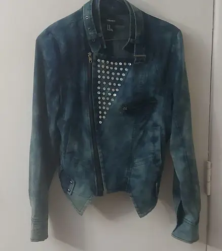 Forever 21 F21 Studded Denim Moto Jacket  Size M 80's