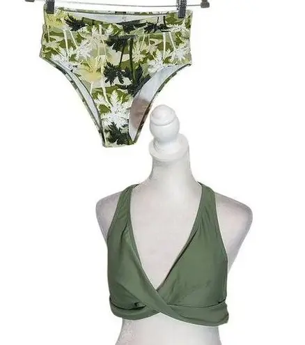 Green Tropical Print Bikini with High Waist Bottoms NWOT Size Medium