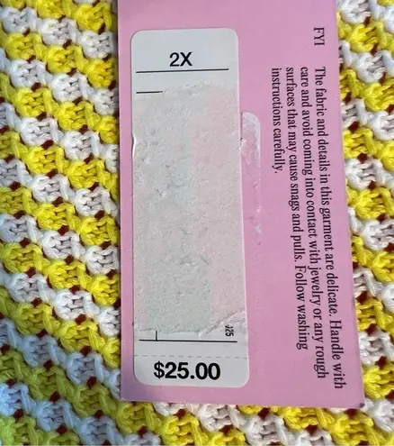 Future Collective Alani Noelle Size 2X Yellow & White Crochet Style Knit…