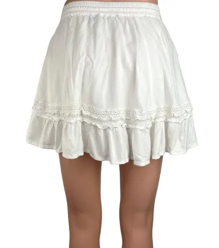 Kivari White HIgh Waisted Tasseled Lace Ruffle A Line Mini Skirt Size XXS