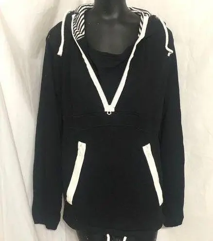 Izzue Black Pullover Hoodie with white Contrast Zippers Size M