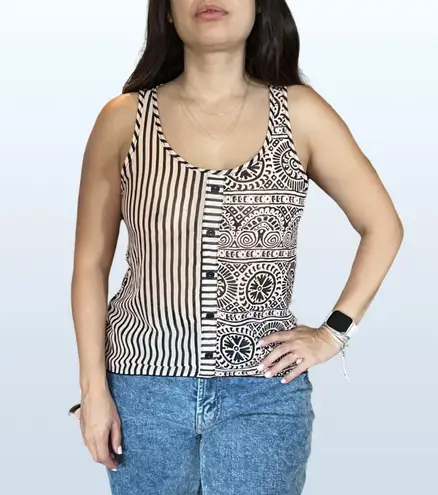 Full Tilt Tan and Black Sheer Sleeveless Top, Size XS