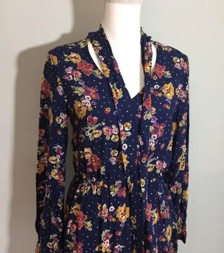 Xhilaration NEW Navy Blue Floral Long Sleeved Dress Pussybow