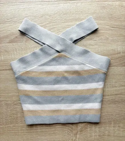 House of Harlow Sculpt Knit Criss Cross Halter Tank Top Striped Size XS Viral