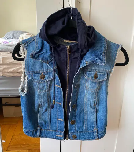 Highway Jeans Highway - Denim Vest with Faux Hoodie Insert – Edgy Street Style - Size M