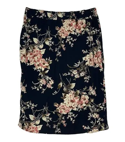 West Kei  Faux Wrap Mini Skirt Black Pink Floral Rounded High Low Front Hem