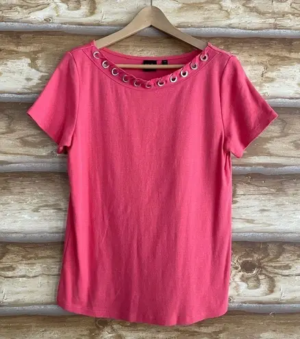 Rafaella laced grommet trim scoop neck coral tee size large