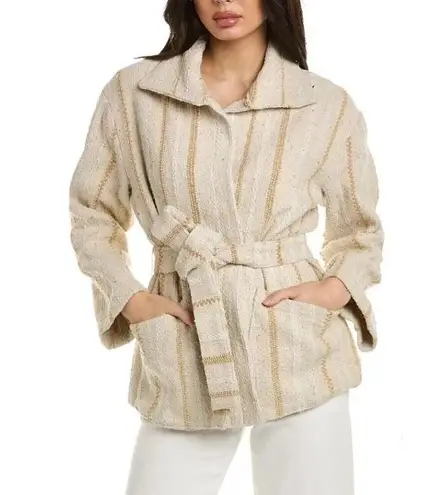 Faherty Womens June Lake Tie Belt Tweed Textured Jacket Sand Dune Brown Medium