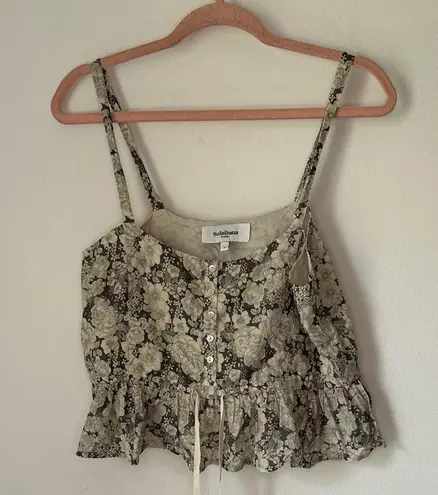 Soleiluna FRILL TIE CAMI Floral Waist Tie Organic Cotton Flowy Size S