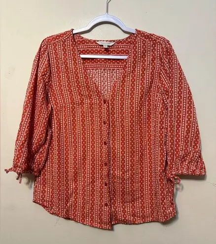 Garnet Hill  Dobby Weave Jacquard Blouse Orange Size Medium Causal Organic Cotton