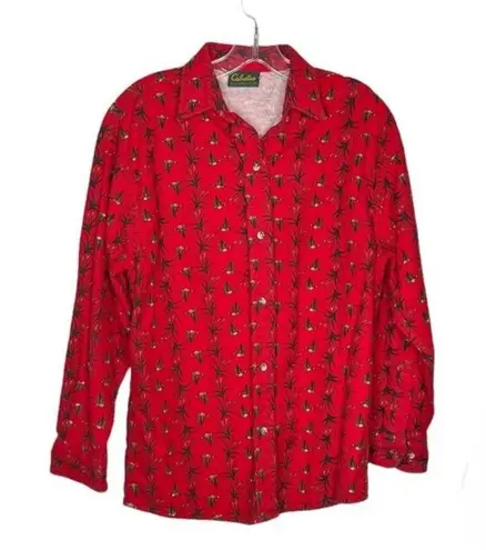 Cabela's  Red Flannel Shirt Flying Geese Ducks Womens Size Medium VINTAGE