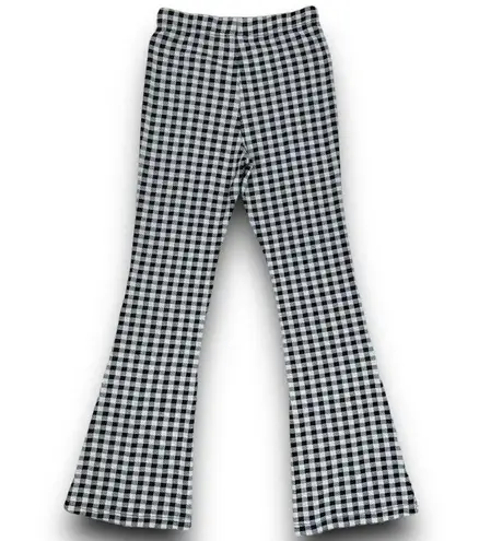 Mittoshop Womens Gingham Check Stretch Flare Pants High Waist Black White Small