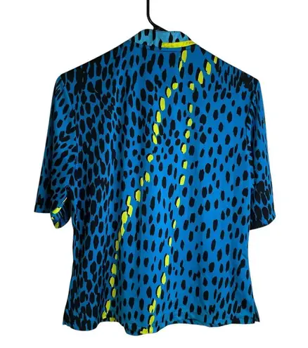 Jamie Sadock Womens Small Short Sleeve Top Blue Golf Animal Print Neon 1/4 Zip