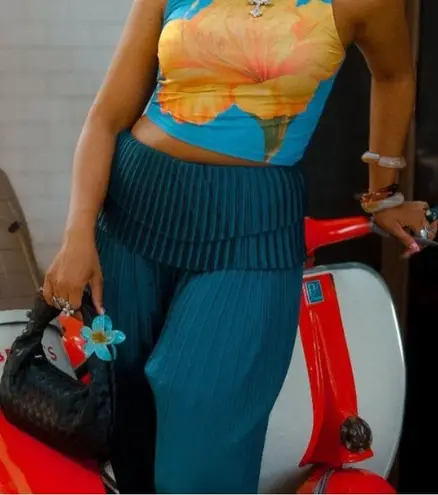 Andrea Iyamah High Rise Green Wide Leg Pants Small Gorgeous Pleated Resort Wear