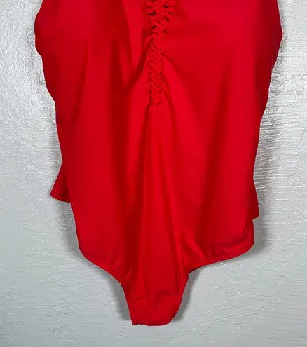 Catalina Women Plus Size 3X Red Lace Up One Piece Swimsuit Padded Swim Beach