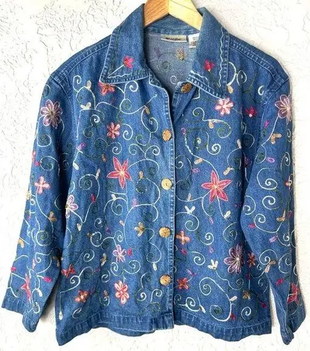 90’s Y2K Vintage Units Floral Embroidered Denim Jacket Size M Blue Size M