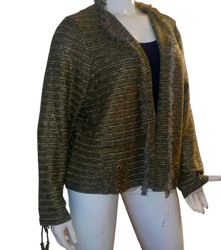 INC lace up metallic boucle blazer