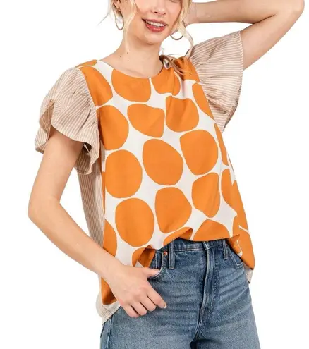 CES FEMME Contrast Polka Dot Blouse Top in Golden Yellow Size 3X New w/o Tag