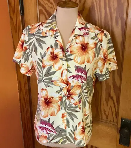 Vtg Y2K bright floral Hawaiian shirt Orange Size undefined