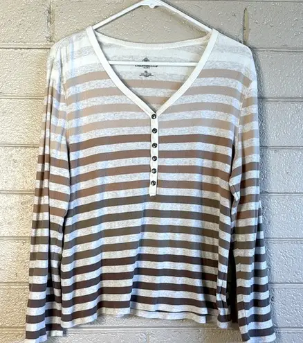 Charter Club White and brown Long Sleeve Button Down Shirt