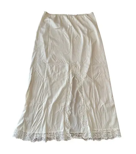 Vintage Opalaire Slip Skirt W/ Lace Hem & Middle Slit Medium Antron III Nylon M