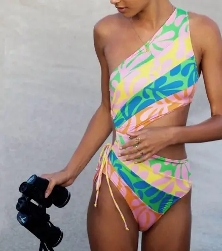 Solid & Striped NWT The Randall One-Piece Mixed Leaf Print One-Shoulder