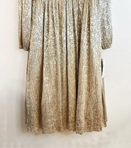 Aidan Mattox Dress Gold V-Neck Long Blouson Sleeve Tea Length A-Line Sz 12 NWT