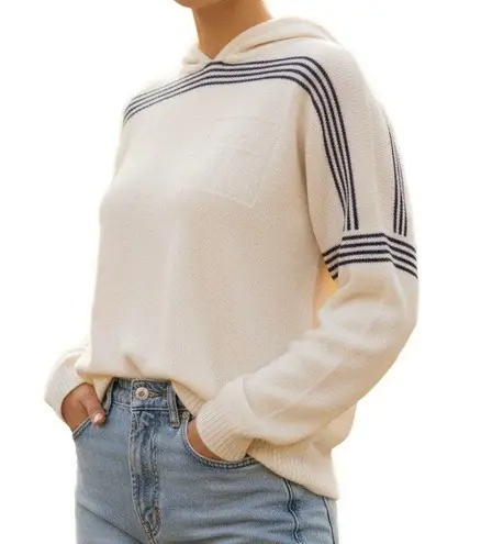 Vintage 70s Bronson Anchor Hooded Sweater White Blue Stripe Nautical Sz Small