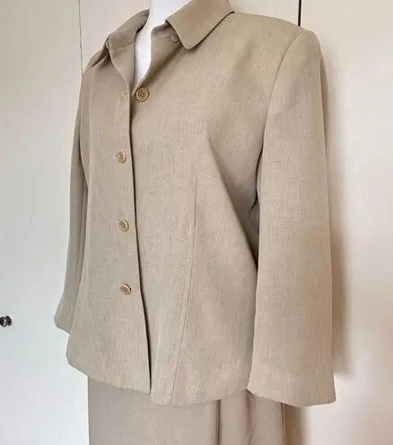 Vintage Skirt Set Size 10 Beige Button Front Collared Blouse Jacket