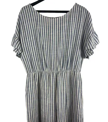 Hudson June Womens Jumpsuit Plus Size 1 Blue Ivory Stripe Linen Blend 1 Piece
