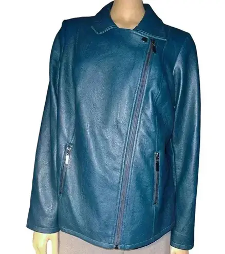 Alfani NWOT Women's Asymmetrical Zip Teal Faux Leather Jacket size 1X