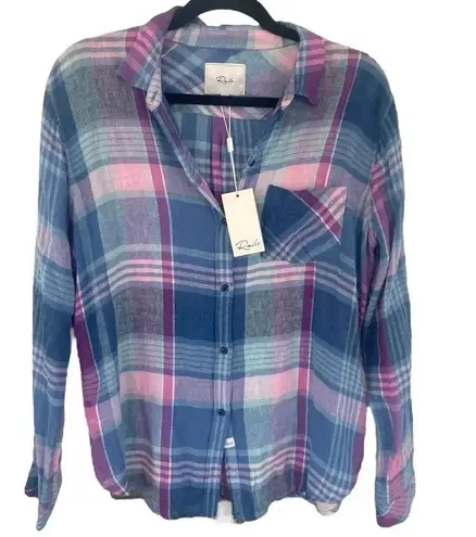 Rails NWT Charli Button Down Shirt Laguna Coast Azalea Plaid Long Sleeves