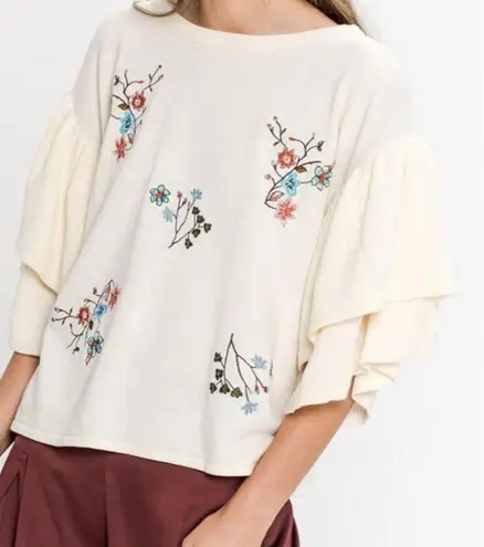 Jealous Tomato Cream Embroidered Sweater Size Small