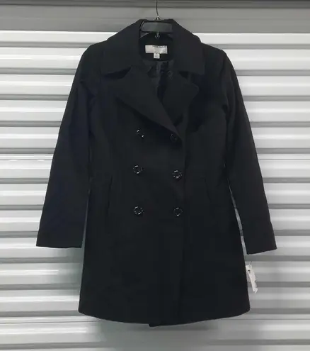 Anne Klein $260 NWT  Pea Coat Women's Size Small Black Wool Double Breasted Cozy