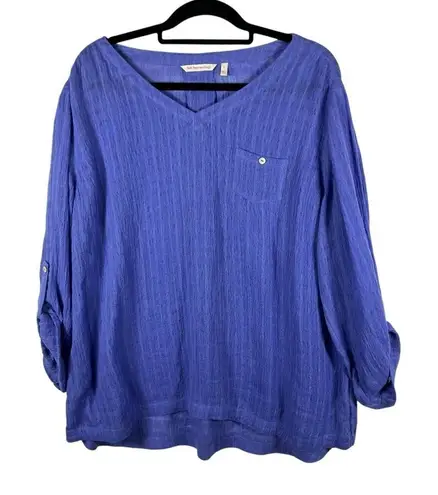 Soft Surroundings Topanga Top Blouse Size L Purple Linen Cotton Crinkle Gauze