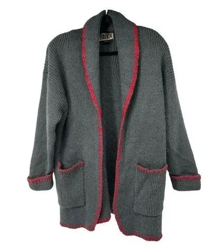 Forenza Vintage Gray Red Large Seams Heavy Open Cardigan