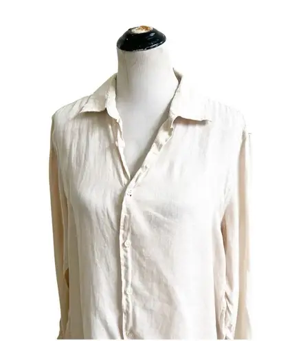 Club Room Luxury 100% Linen Button Down Long Sleeve Light Beige Coastal Boho Size M
