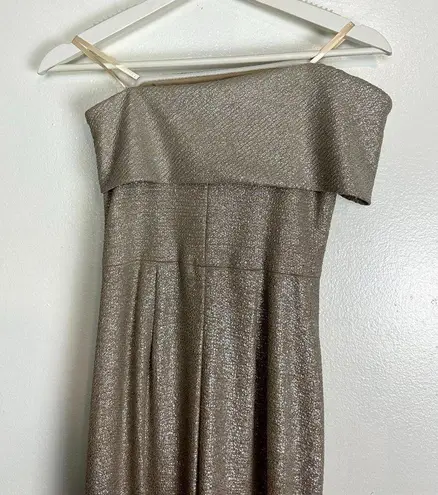 Eliza J One-Shoulder Glitter Mermaid Gown in Beige Size US 0