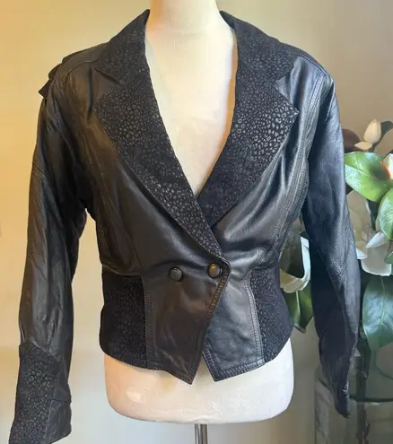 Vintage Lucky Leather Co large grunge jacket Structured moto animal print black