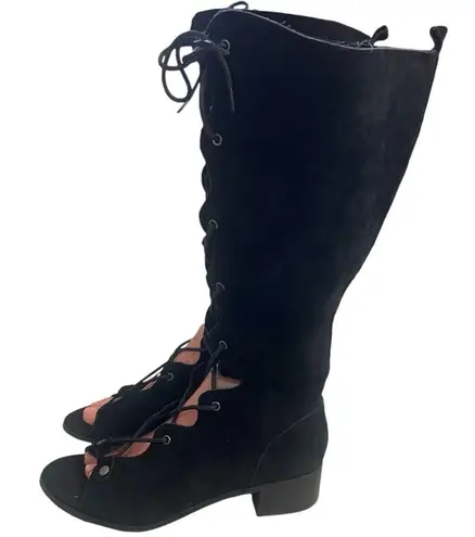 Torrid  Genuine Suede Lace Up Gladiator Boots Wide Width Black 7.5W EUC