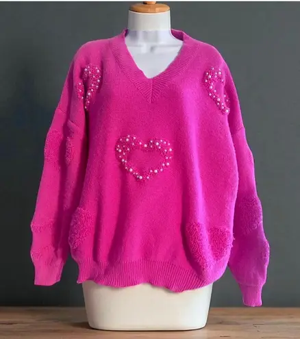 Mainstrip Boutique Women’s Pink Heart Sweater V