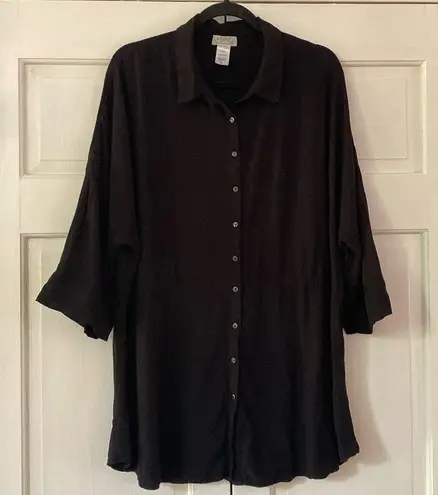 l*space L* Women’s Pacifica Tunic Rayon Button Down Waist Cinching Black Size M/L