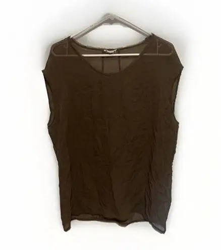 Helmut Lang  Women's L Sheer Sleeveless Top Brown Minimalist Streetwear Utility