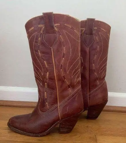 Brown Leather Cowgirl Boots Size 4.5