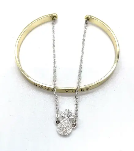 Gold and Silver 'Good Vibes' Cuff Bracelet Set